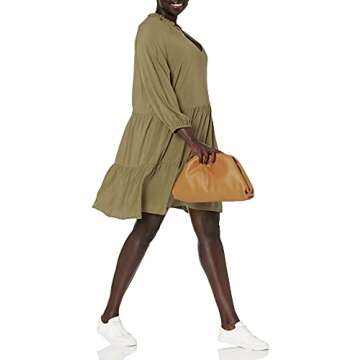 The Drop Women's @caralynmirand Ruffle Neck Tiered Mini Dress, Olive, M