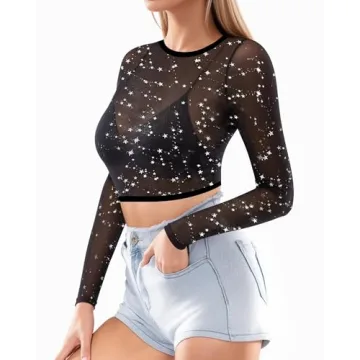 MANGOPOP Women's Stylish Sheer Mesh Crop Top - Versatile Fashion