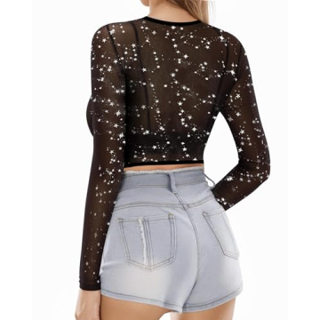 MANGOPOP Women's Stylish Sheer Mesh Crop Top - Versatile Fashion