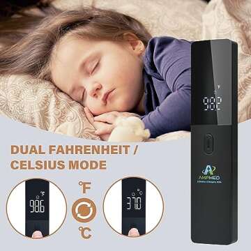 Amplim No-Touch Forehead Thermometer for Adults and Kids, Non-Contact Digital Baby Thermometer for Infants/Newborns. Medical Grade Touchless Temporal Thermometer for Fever, FSA HSA Eligible