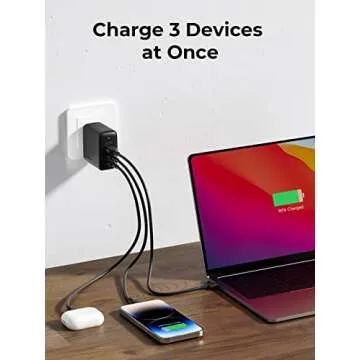 AMEGAT 65W USB C Charger - Fast, Compact, 3-Port Design