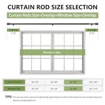 Adjustable Black Curtain Rods 30-90 Inch for Any Window