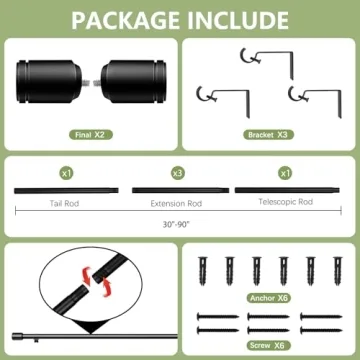 Adjustable Black Curtain Rods 30-90 Inch for Any Window