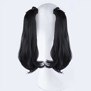 LesafeV 2pcs Ponytail Wig Tie up-Long Straight Hair Extension Cosplay Twin-tail Cute Pony Tail Pig Tails Hairstyle 18" Off Black