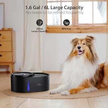 iPettie Waterfall Dog Water Fountain, Hygienic 5-Stage Filtered Water, 2 Heights to Drink from, Water Shortage Alert, Night Light with ON/Off Switch, Cat Water Fountain 203 OZ (1.6 GAL) 6 L