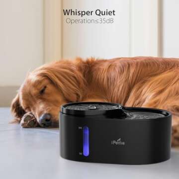 iPettie Waterfall Dog Water Fountain, Hygienic 5-Stage Filtered Water, 2 Heights to Drink from, Water Shortage Alert, Night Light with ON/Off Switch, Cat Water Fountain 203 OZ (1.6 GAL) 6 L