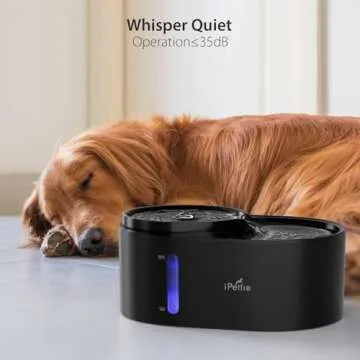 iPettie Waterfall Dog Water Fountain, Hygienic 5-Stage Filtered Water, 2 Heights to Drink from, Water Shortage Alert, Night Light with ON/Off Switch, Cat Water Fountain 203 OZ (1.6 GAL) 6 L