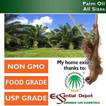 Palm Oil - 1 Quart - 32 oz - RSPO Certified - Sustainable - Food Grade - Kosher - Not Hydrogenated -...