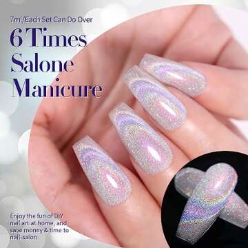 BORN PRETTY Rainbow Reflective Cat Magnetic Eye Gel Polish Omnipotent Silver Holographic 9D Cat Magnetic Gel Nail Polish Sparkle Gel Polish with Magnetic Stick Nail Art Varnish 10ML