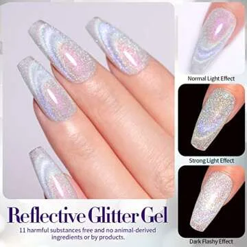 BORN PRETTY Rainbow Reflective Cat Magnetic Eye Gel Polish Omnipotent Silver Holographic 9D Cat Magnetic Gel Nail Polish Sparkle Gel Polish with Magnetic Stick Nail Art Varnish 10ML