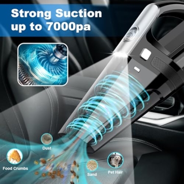 DRECELL Car Vacuum - Portable Cleaner with 7000PA Suction and LED Light