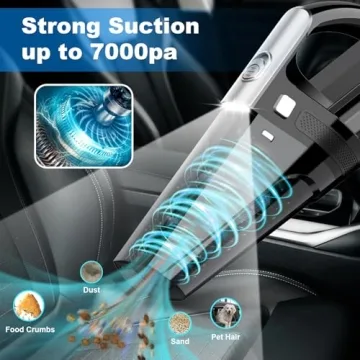DRECELL Car Vacuum - Portable Cleaner with 7000PA Suction and LED Light