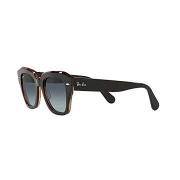 Ray-Ban RB2186 State Street Square Sunglasses, Black On Transparent Brown/Grey Vintage, 49 mm