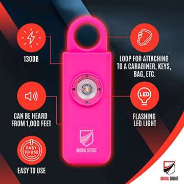 Original Defense® Siren Self-Defense Alarm (Magenta) - 130 dB Keychain Alarm with LED Strobe Light ...