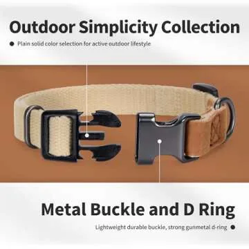 Mile High Life Dog Collars | Soft Cotton Dog Collars w Heavy Metal Buckle | Classic Puppy Collar w Premium Genuine Leather Tips | Pet Collars for Large Dogs (Khaki)