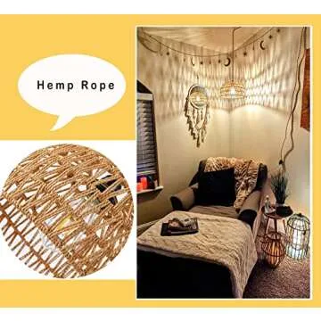 Plug in Pendant Light Rattan Hanging Lights with Plug in Cord Wicker Hanging Lamp with Woven Bamboo Basket Lamp Shade,Dimmable Switch,Boho Plug in Ceiling Light Fixtures for Kitchen,Farmhouse,Bedroom