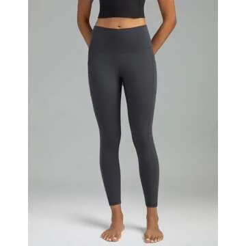 Colorfulkoala Women's High Waisted Tummy Control Workout Leggings 7/8 Length Yoga Pants with Pockets (S, Charcoal Grey)