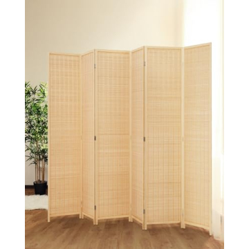 JOSTYLE Room Divider Folding Privacy Screen - Elegant Bamboo 6 Panel Room Divider