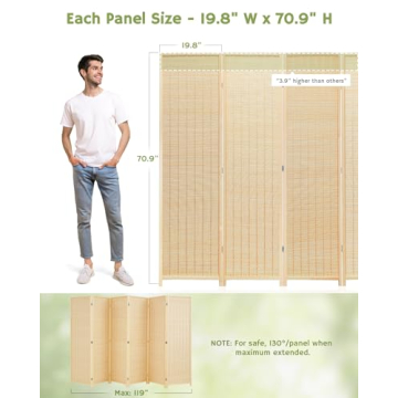 JOSTYLE Bamboo Room Divider 6ft Tall - Stylish Privacy Screen