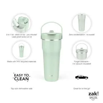 Zak Designs Family Tumbler Bundle with 30oz 2-IN-1 Lid Insulated Tumbler Icicle Mint Gren & 15oz Toddler Dinosaur Sippy Cups, Leak-Proof Design Perfect for On-the-Go