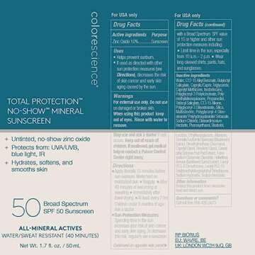 Colorescience Total Protection No-Show Mineral Sunscreen SPF 50, 100% Invisible all-mineral sunscreen for all skin tones & types