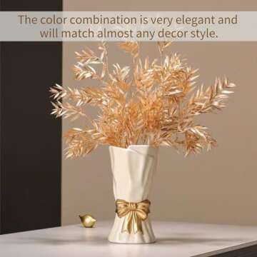 WLGRANJIA Bow Vase, White Flower Vase for Home Decor, White Ceramic Vase for Boho Style, 9.3 Inch La...