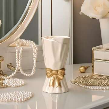 WLGRANJIA Bow Vase, White Flower Vase for Home Decor, White Ceramic Vase for Boho Style, 9.3 Inch Large Vase for Ideal Shelf Decor/Table/Living Room. (Glazed Exterior and Interior)