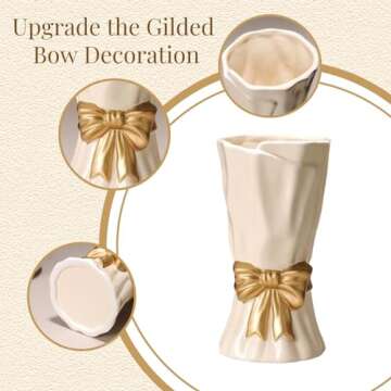 WLGRANJIA Bow Vase, White Flower Vase for Home Decor, White Ceramic Vase for Boho Style, 9.3 Inch Large Vase for Ideal Shelf Decor/Table/Living Room. (Glazed Exterior and Interior)