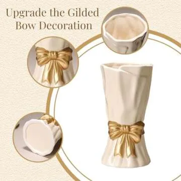 WLGRANJIA Bow Vase, White Flower Vase for Home Decor, White Ceramic Vase for Boho Style, 9.3 Inch Large Vase for Ideal Shelf Decor/Table/Living Room. (Glazed Exterior and Interior)