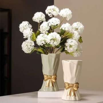 WLGRANJIA Bow Vase, White Flower Vase for Home Decor, White Ceramic Vase for Boho Style, 9.3 Inch Large Vase for Ideal Shelf Decor/Table/Living Room. (Glazed Exterior and Interior)