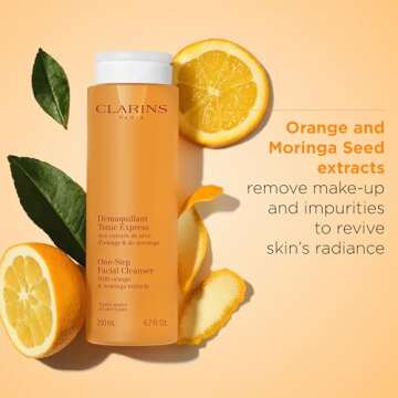 Clarins One-Step Facial Cleanser With Orange Extract | 2-In-1 Cleanser and Exfoliator | Restores Radiance | No Rinsing Necessary | All Skin Types | 6.8 Ounces