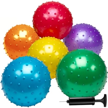 Bedwina Knobby Balls - Fun Pack of 6 Large Sensory Balls with Pump for Kids