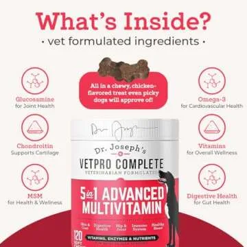 Dr. Joseph's VetPro Complete Multivitamin Dog Supplement, 120 Count, 5in1 Chew with Vitamins, Enzymes & Nutrients, Glucosamine for Hip & Joint Health, Immune System & Allergy Support
