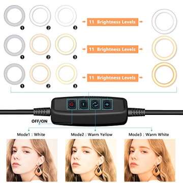 10.2” Selfie Ring Light, Aureday 50” Extendable Tripod Stand with Phone Holder for Makeup & YouTube Live Stream, Dimmable LED Lightning with Remote, Compatible with iPhone & Android Phone Black