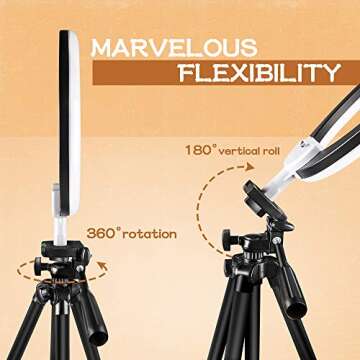 10.2” Selfie Ring Light, Aureday 50” Extendable Tripod Stand with Phone Holder for Makeup & YouTube Live Stream, Dimmable LED Lightning with Remote, Compatible with iPhone & Android Phone Black