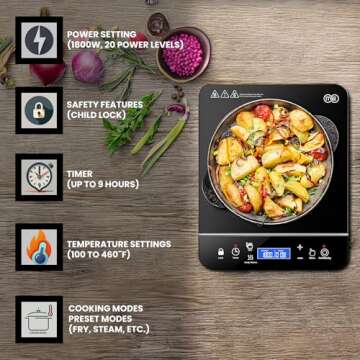 OMEO Portable Induction Cooktop Hot Plate Countertop Burner 1800 Watts Induction Burner with LCD Sen...
