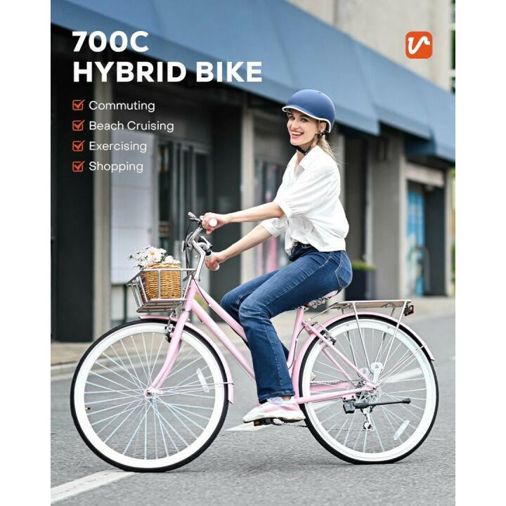 Viribus Women's 7 Speed Hybrid Bike with Basket