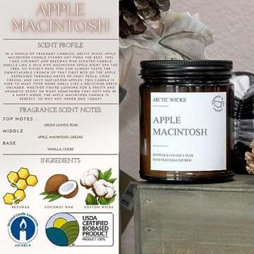 Apple Macintosh | Arctic Wicks Handmade Scented Coconut Beeswax Candles | Natural Coconut Beeswax 9o...