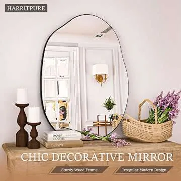 HARRITPURE Irregular Wall Mirror 26"x40" Black Asymmetrical Bathroom Mirror Wood Framed Modern Decorative Vanity Mirrors for Bedroom Living Room Entryway