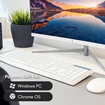 Macally Wireless Keyboard, 2.4G Wireless White Keyboard - Ergonomic Full Size Computer Keyboard with...