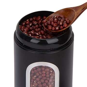 AEUNKIUO Black Kitchen Counter Canister set 3 pieces, 0.9/1.6/2.9 Quarts Stainless Steel Flour Sugar Tea Coffee Biscult Storage Containers with with Long Wood Spoon&Visible