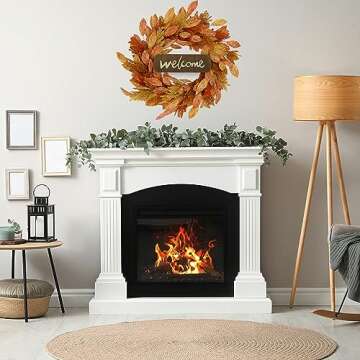 AMF0RESJ 20 inch Artificial Fall Wreaths for Front Door Autumn Magnolia Wreath with Multicolor Magnolia Leaves,Tassels for Indoor Outdoor Farmhouse Home Wall Window Festival Wedding Decor