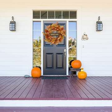 AMF0RESJ 20 inch Artificial Fall Wreaths for Front Door Autumn Magnolia Wreath with Multicolor Magnolia Leaves,Tassels for Indoor Outdoor Farmhouse Home Wall Window Festival Wedding Decor