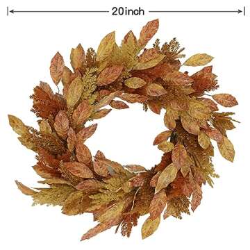 AMF0RESJ 20 inch Artificial Fall Wreaths for Front Door Autumn Magnolia Wreath with Multicolor Magnolia Leaves,Tassels for Indoor Outdoor Farmhouse Home Wall Window Festival Wedding Decor