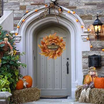 AMF0RESJ 20 inch Artificial Fall Wreaths for Front Door Autumn Magnolia Wreath with Multicolor Magnolia Leaves,Tassels for Indoor Outdoor Farmhouse Home Wall Window Festival Wedding Decor