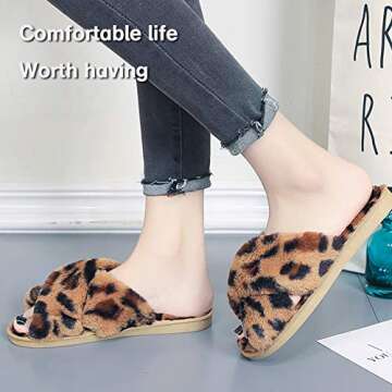 LZLER Women Fuzzy Fluffy Furry Slippers Fur Flip Flop Open Toe Slippers Cross Band Shoes Slides for ...