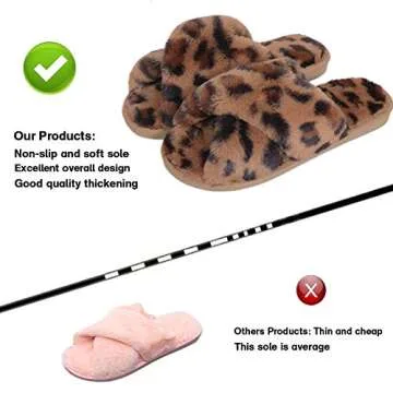 LZLER Women Fuzzy Fluffy Furry Slippers Fur Flip Flop Open Toe Slippers Cross Band Shoes Slides for Ladies House Home Indoor Outdoor(Brown,7)
