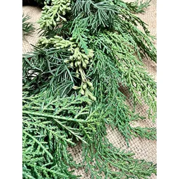18 inch Artificial Cedar and Jute Front Door Wreath with Hand Tied Twig Base