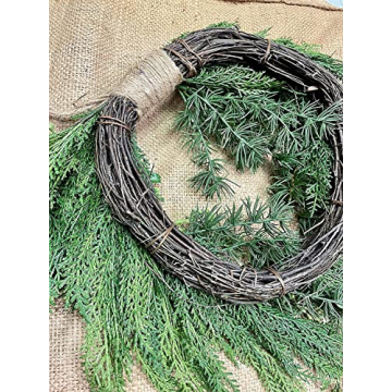 18 inch Artificial Cedar and Jute Front Door Wreath with Hand Tied Twig Base