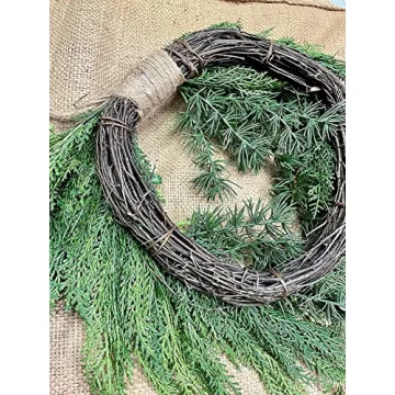 18 inch Artificial Cedar and Jute Front Door Wreath with Hand Tied Twig Base